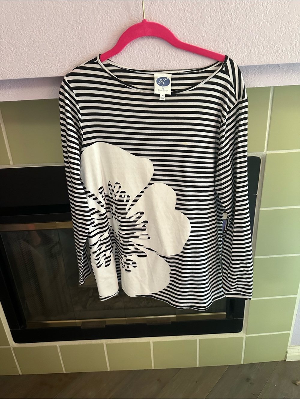 🖤🖤DG2 by Diane Gilman Black and White Striped Floral Long Sleeve Top(MEDIUM)🖤🖤